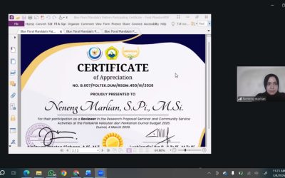 DOSEN PRODI SUMBERDAYA AKUATIK MENJADI REVIEWER PENELITIAN DAN PENGABDIAN BAGI DOSEN DI POLTEK KKP DUMAI